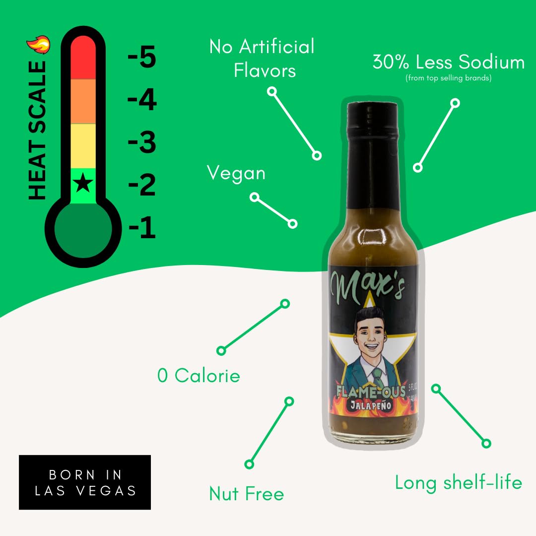 Max Flame-ous Jalapeño Hot Sauce - Earthy & Zesty | Mild 2/5 Heat | Perfect for Topping Eggs & Pork | Cooking | Best, Young, Unique Flavor, Tasty |