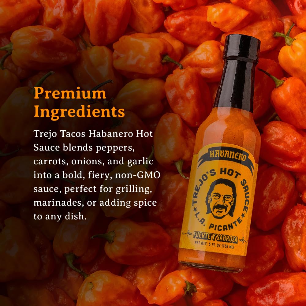 Trejo's Habanero Hot Sauce | Bold & Smoky with Sweet Carrot, Onion & Garlic | Handcrafted in USA | Vegetarian & Non-GMO | Perfect for Marinades