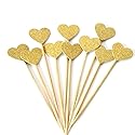 Glitter Heart Cupcake Toppers Gold Party Cupcake Decorations for Party Dessert Decorations Topper, Pack of 50