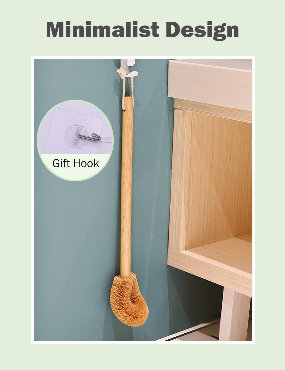 Updated Modern Version Toilet Bowl Brush, Natural Coconut Fiber Brush Head and Beechwood Handle for Bathroom Toilet - Sturdy, Deep Cleaning