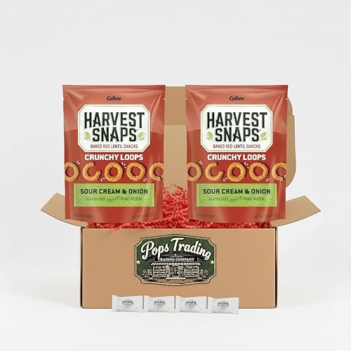 Baked Red Lentil Healthy Snack Sour Cream & Onion 2 Pack Gift Box 2.5 ounce Gluten Free Plant Protein includes Pops Buttermints and Bonus Gift Pops