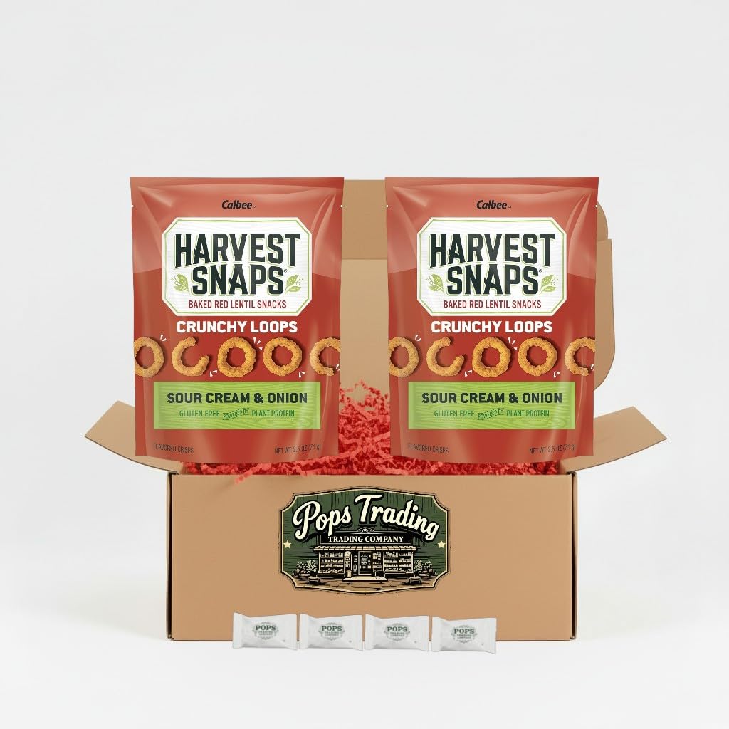 Baked Red Lentil Healthy Snack Sour Cream & Onion 2 Pack Gift Box 2.5 ounce Gluten Free Plant Protein includes Pops Buttermints and Bonus Gift Pops