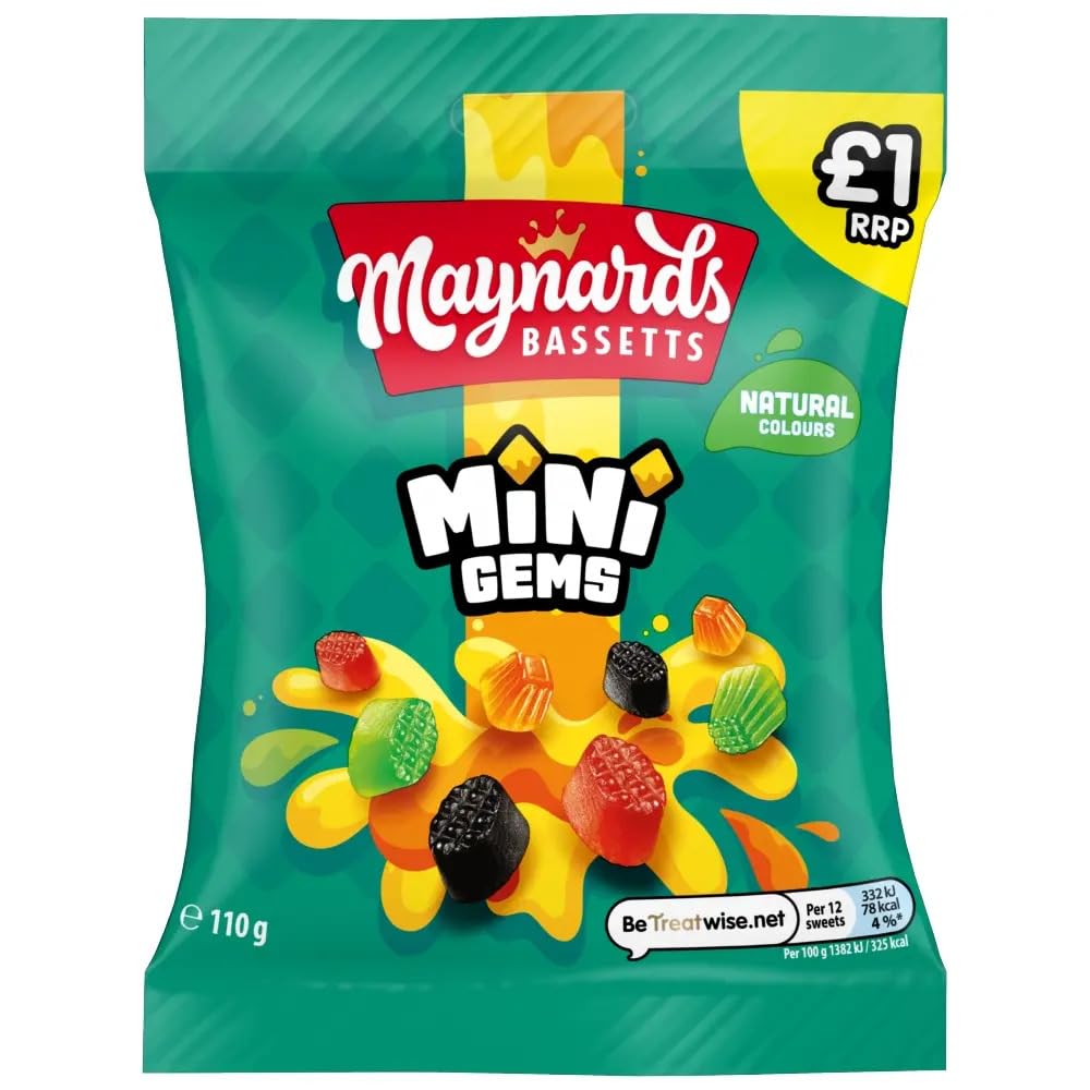 Maynards Bassetts Mini Gems Sweets Bag, 110g (Pack of 2)