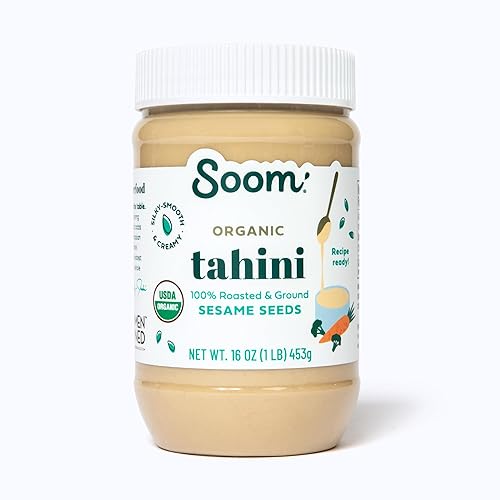 Soom Foods Organic Tahini 16oz (1 Pack) | Roasted & Ground Sesame Seed Paste | Creamy Tahini for Dubai Chocolate, Hummus, Sauces | Vegan, Nut-Free