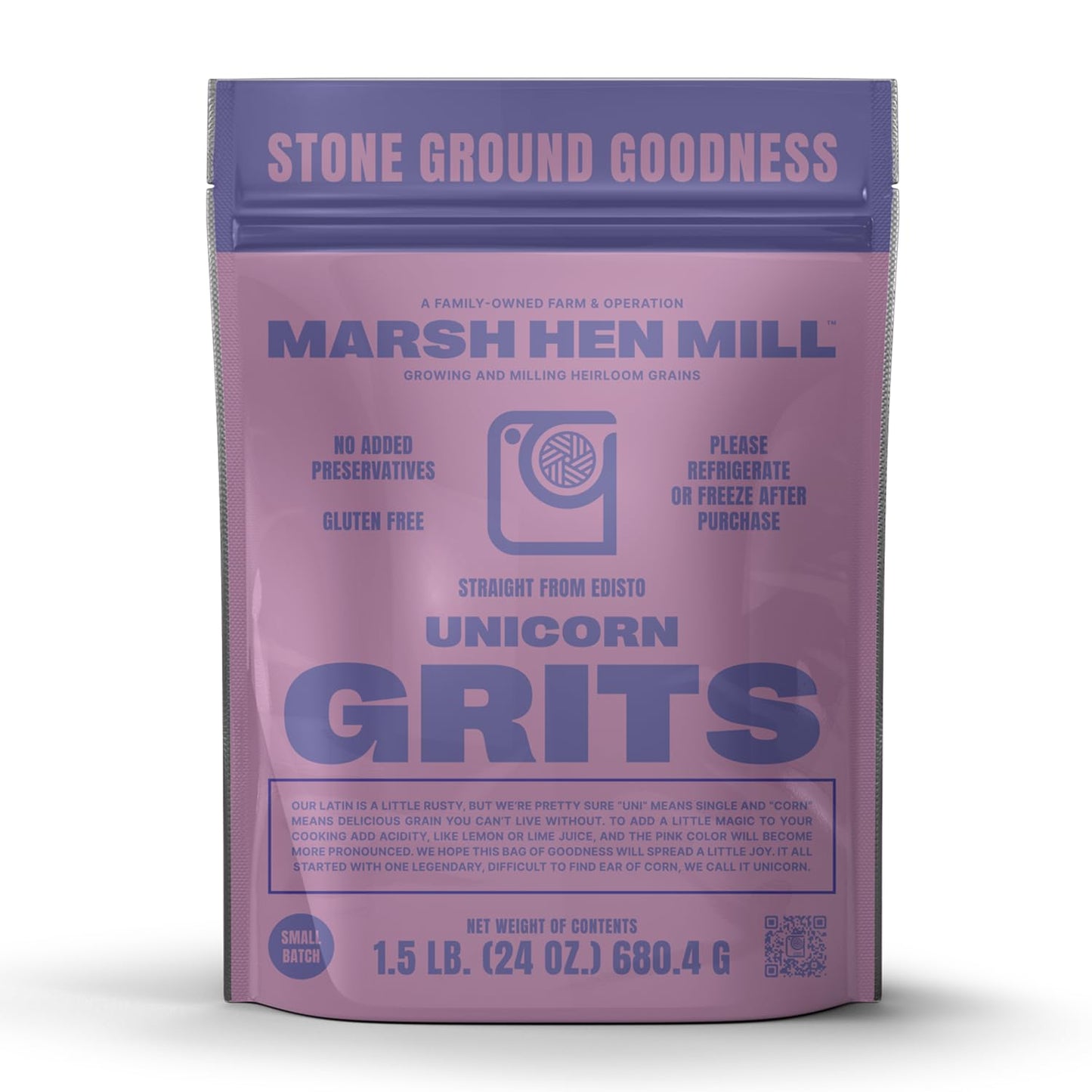 Marsh Hen Mill Unicorn Grits - Stone Ground Heirloom Blend of Pink Corn | Old-Fashioned Corn Grits | Gluten-Free & No Additives | Pure All-Natural