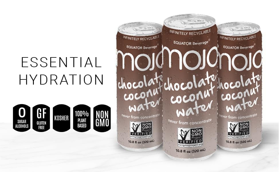MOJO Chocolate Coconut Water | Hydration Drink & Sports Drink | Electrolytes Beverage | Vitamin B & C | Hydration Drink for Skin & Body | 10.8 Oz