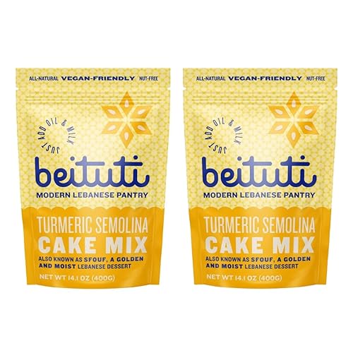 Beituti Turmeric Cake Mix with Semolina, Lebanese Sfouf Dessert, Vegan & Dairy Free, Just Add Oil & Milk, 14.1 oz 2 Pack
