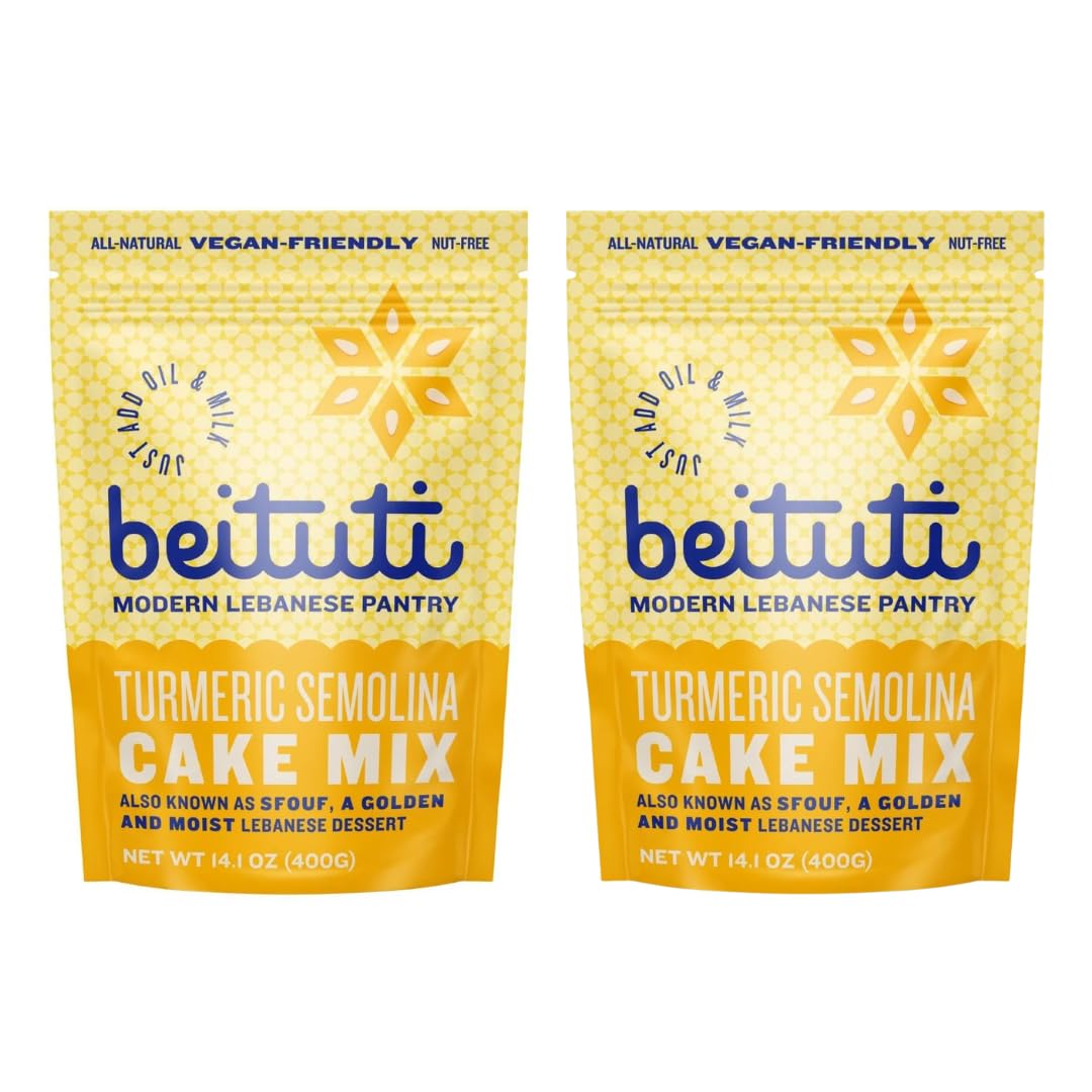 Beituti Turmeric Cake Mix with Semolina, Lebanese Sfouf Dessert, Vegan & Dairy Free, Just Add Oil & Milk, 14.1 oz 2 Pack