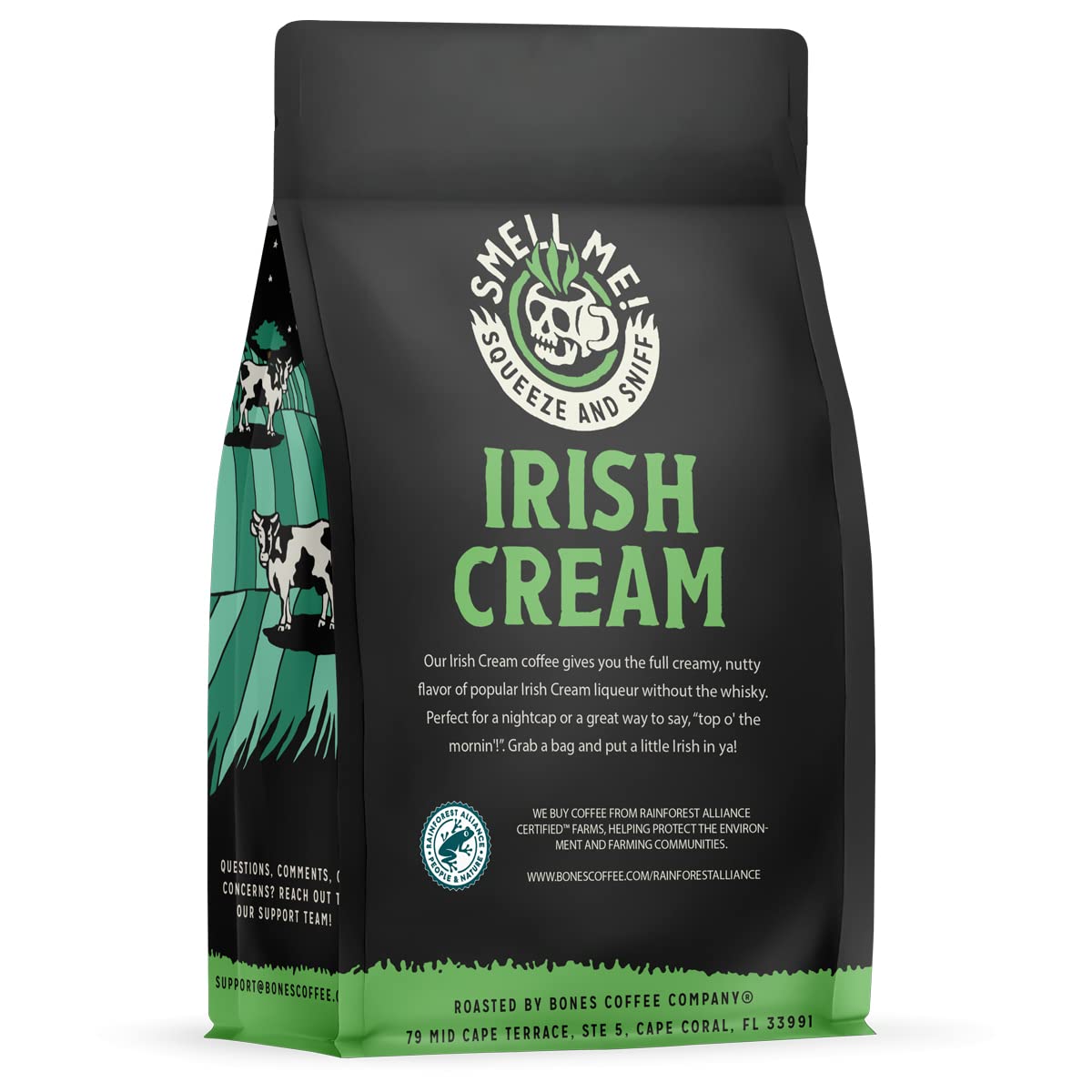 Bones Coffee Company Irish Cream, Creamy Liqueur Flavored Coffee, Medium Roast Low Acid Arabica Beans Compatible with Auto drip and French Press