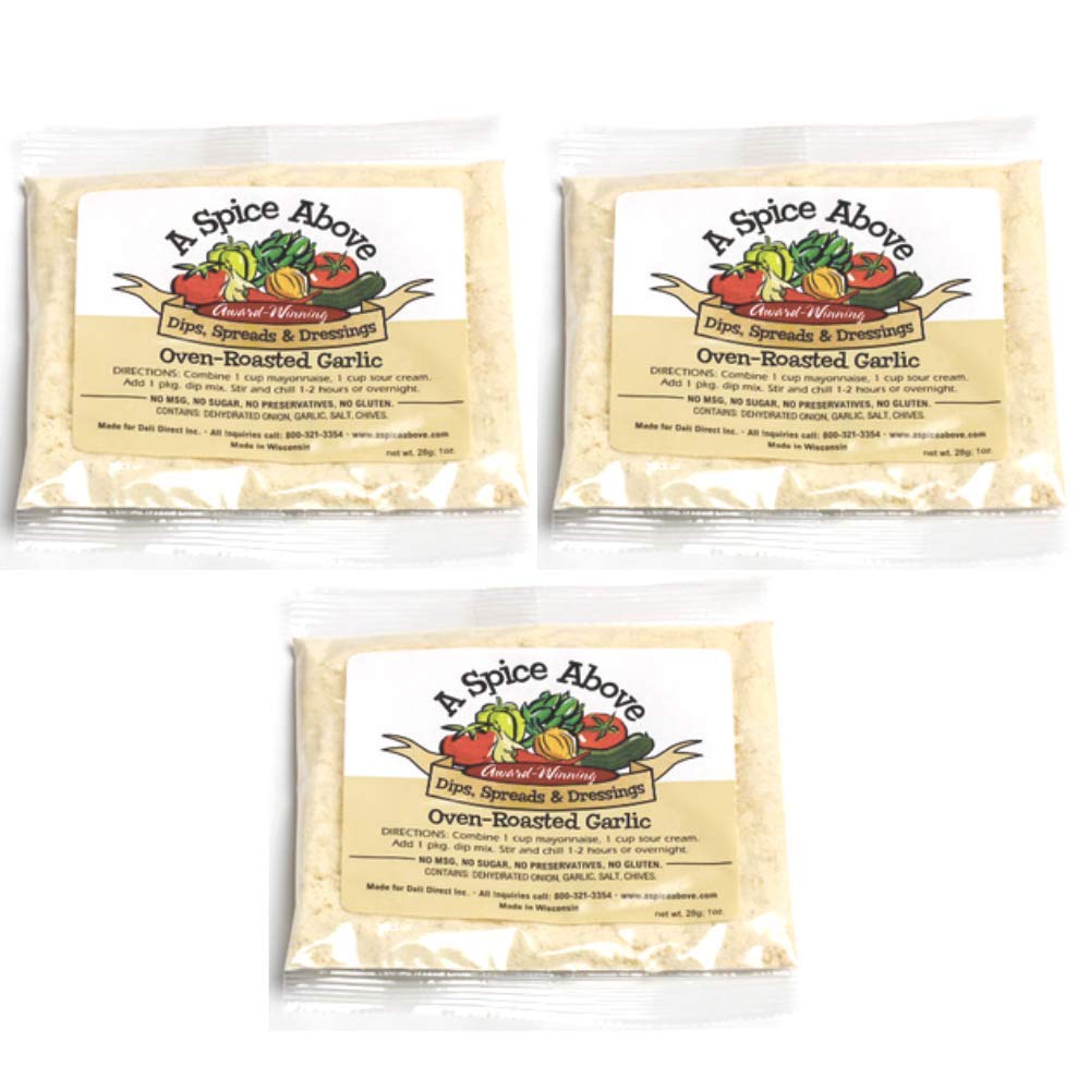 A Spice Above Dips, Spreads, and Dressing Mixed Seasonings Party Packets, 3 Pack (Oven Roasted Garlic)