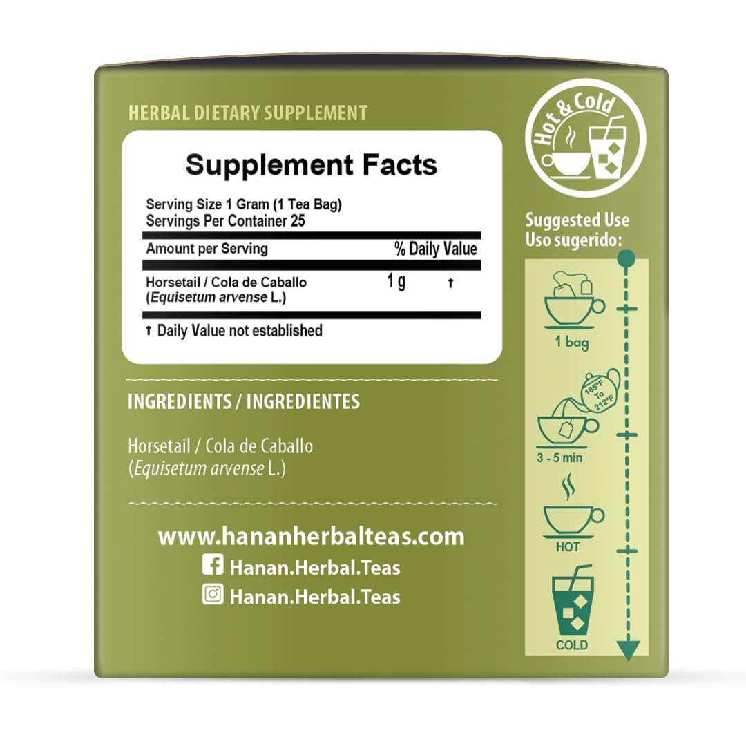 Hanan Peruvian Secrets Cola De Caballo Herbal Tea | 100% Natural Horse Tail | 25 Tea Bags | Naturally Supports Normal Kidney and Urinary Tract