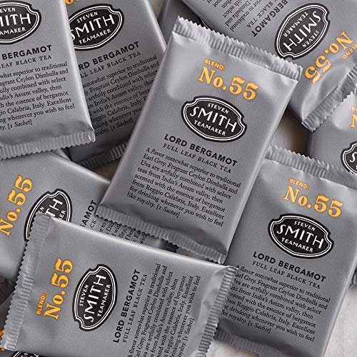 Steven Smith Teamaker Lord Bergamot No. 55, Caffeinated, Sugar-Free, Sustainably Grown, Full Leaf Earl Grey Black Tea Bags, 100 Sachets, 1.2oz each