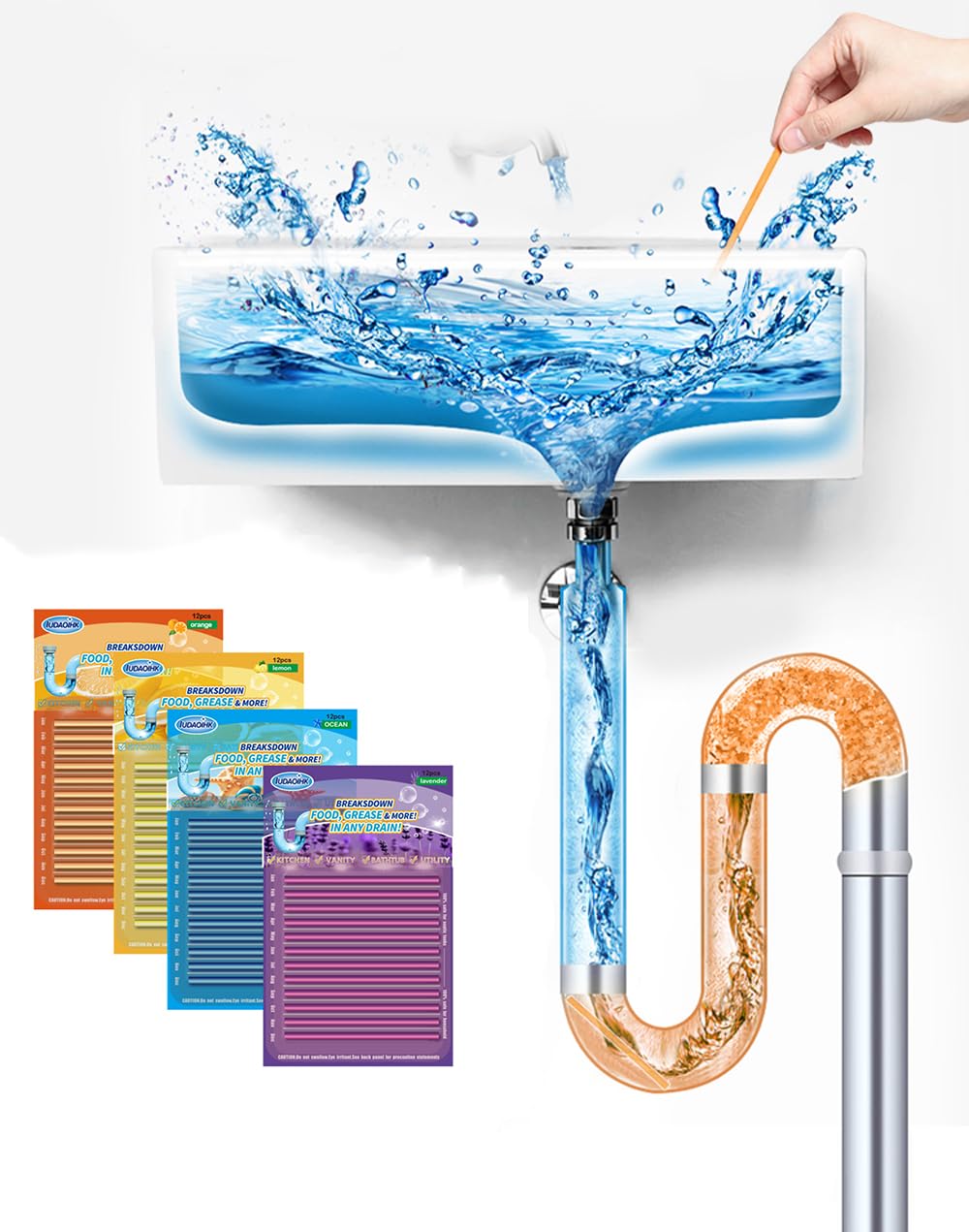 IUDAOIHK Drain Cleaner Sticks Keeps Drains and Pipes Clear and Odor As Seen On TV 4 Packs(48 pcs)