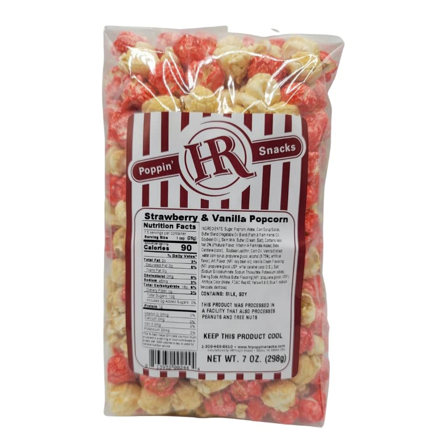 Vanilla & Strawberry Popcorn | 4 Pack | 7 oz. | Made in Gibbon, NE | HR Poppin' Snacks