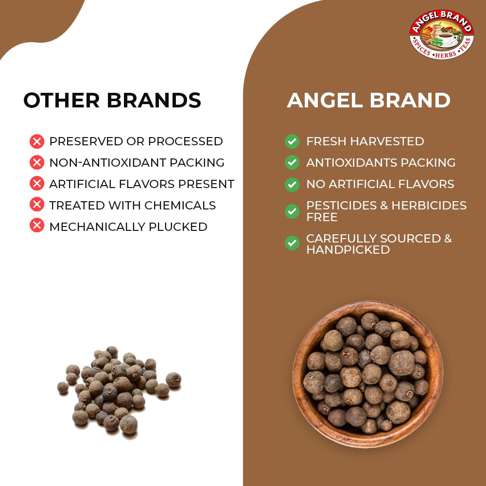 Angel Brand Allspice Berries Whole 1.5 oz Bottle - Jamaican Allspice Seeds with Aromatic Richness - Perfect for Cooking, Savory Dishes, Pickling