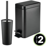 mDesign Metal Freestanding Slim Toilet Bowl Brush and Holder + Rectangle Narrow 5 Liter / 1.3 Gallon Step Pedal Trash Can Wastebasket for Bathroom