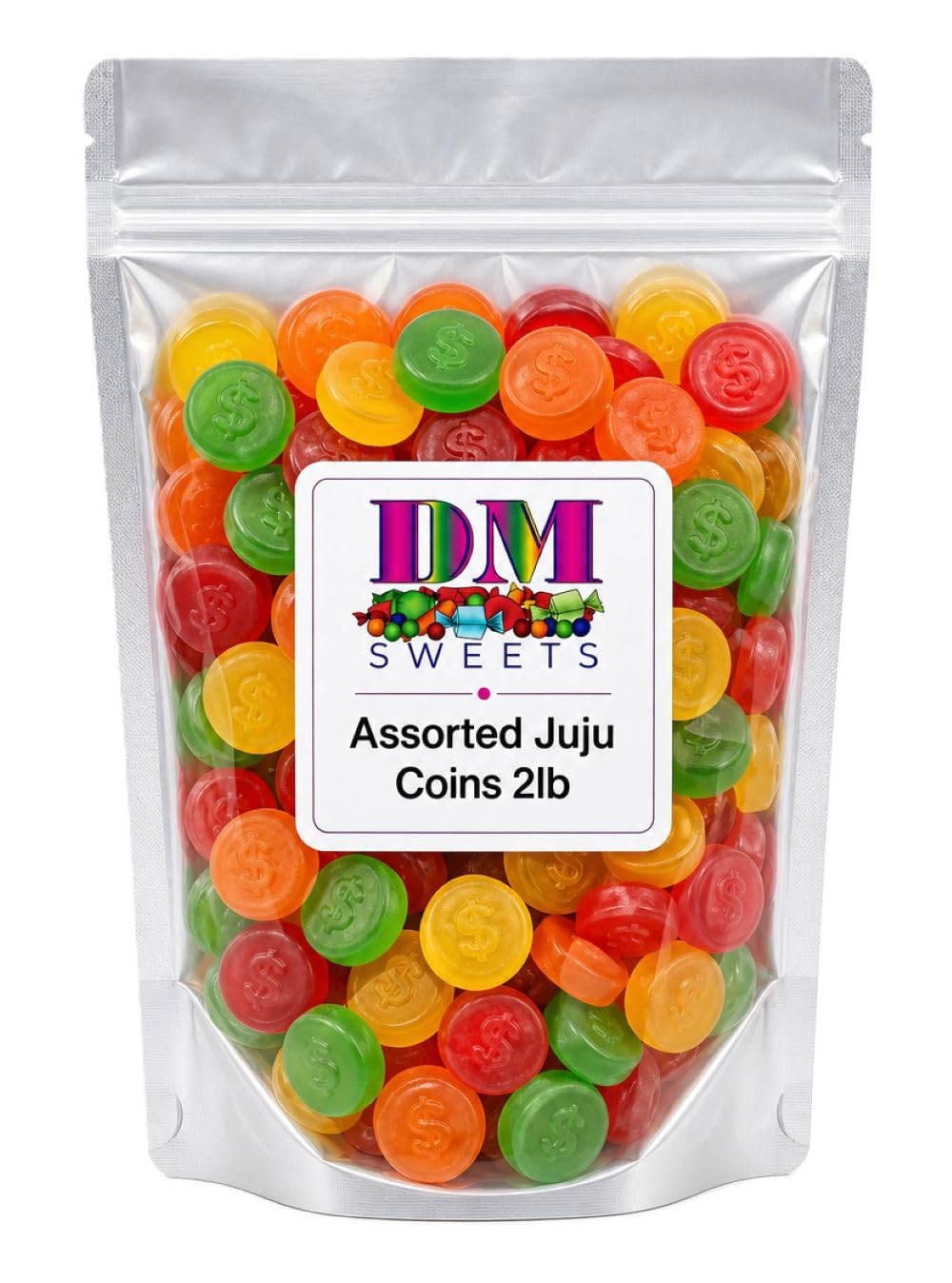 Assorted JuJu Gummy Coins - 2 lb Bulk Bag - Cherry, Orange, Lemon & Lime - Soft & Chewy Dollar?Stamped Candy - Retro JuJu Treats for Parties, Candy