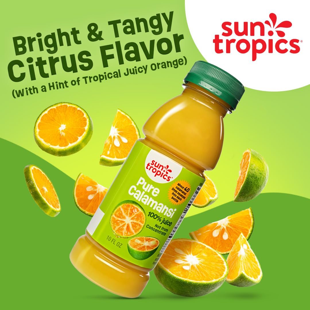 Sun Tropics Pure Calamansi 100% Juice - 4 Pack, 10 Oz Each | 100% Pure, Not From Concentrate | Refreshing Citrus Juice for Drinks, Cocktails, Cooking