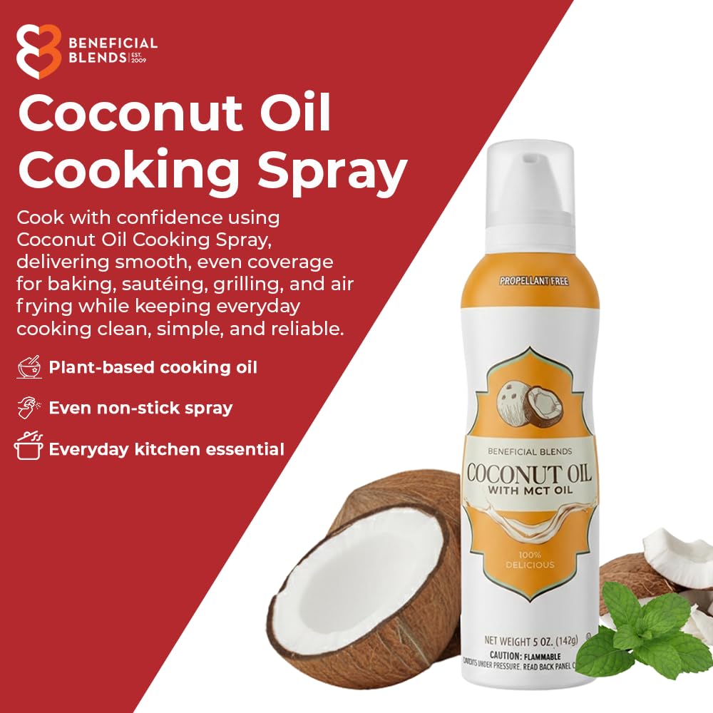 Coconut Oil Non-Stick Cooking Spray with MCT Oil, 3-Pack, No Propellants, Baking, Sautéing, Grilling & Seasoning, Quality Crafted in USA, Net Wt 5oz