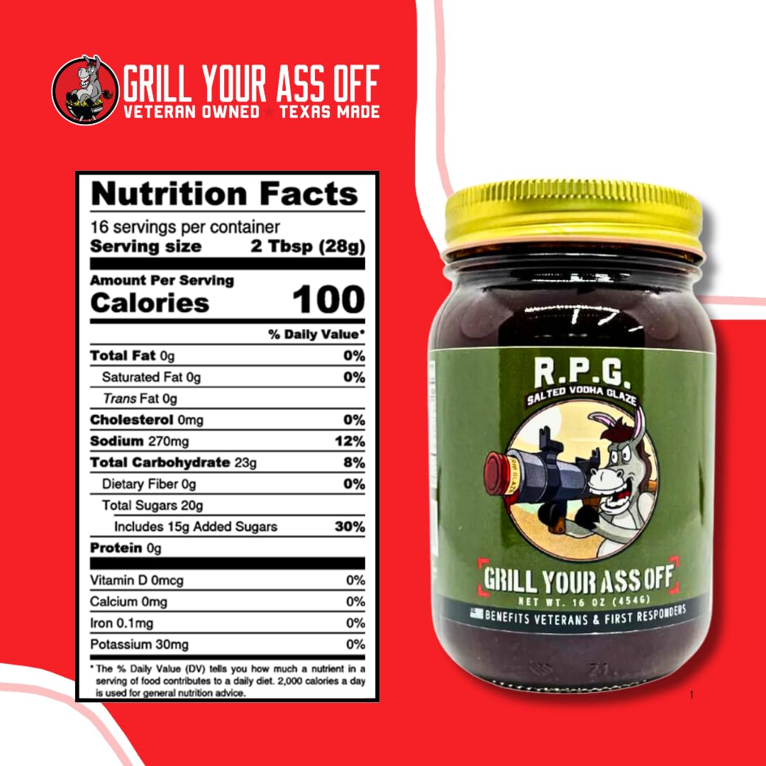 Grill Your As* Off RPG Salted Vodka Rib Glaze - 16oz Sweet & Spicy BBQ Sauce & Glaze for Ribs, Beef, Pork & Chicken - Gourmet Grilling & Marinade