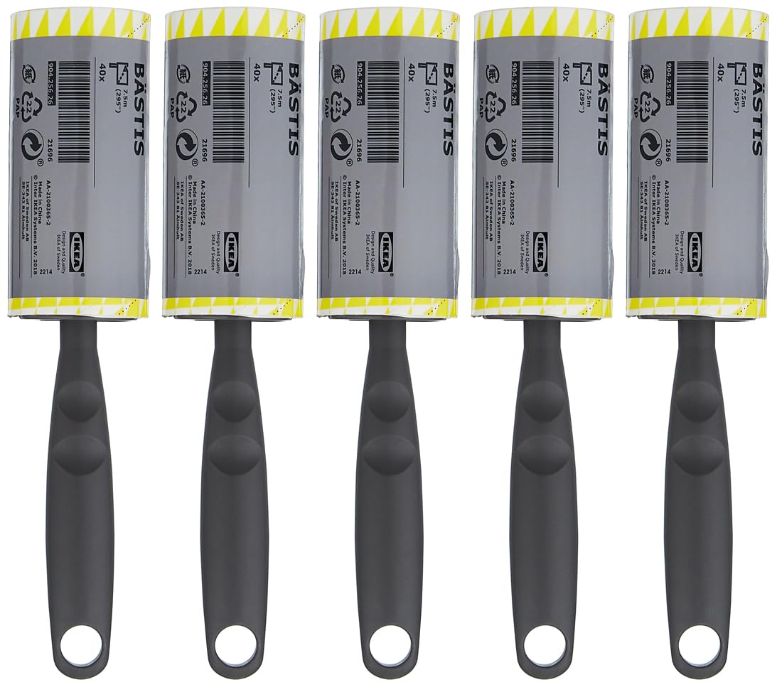 Ikea Bastis Lint Remover Rollers Grey - Set of 5 Rollers (200 Sheets)