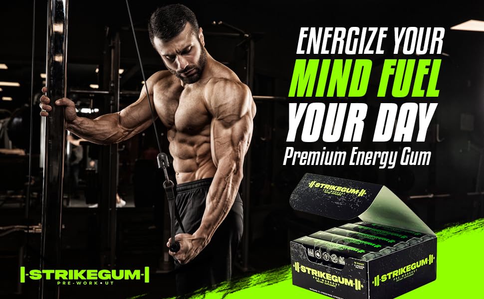 Strike Gum 5 packs of 5 Pieces |90mg natural caffeine|100mg alpha gpc| Sugar Free| Vegan | Made in the USA | Premium Energy Gum