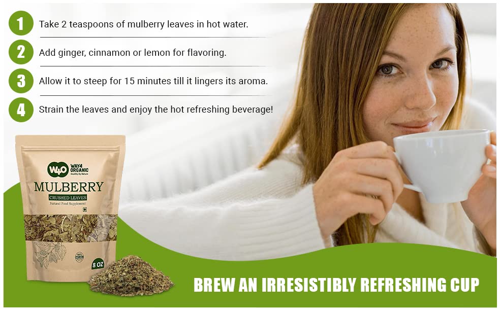 Mulberry Leaf Tea 8 Oz, Dried Crushed Leaves, Best Caffeine Free Tea - Way4Organic (8 Oz (3 Pack))