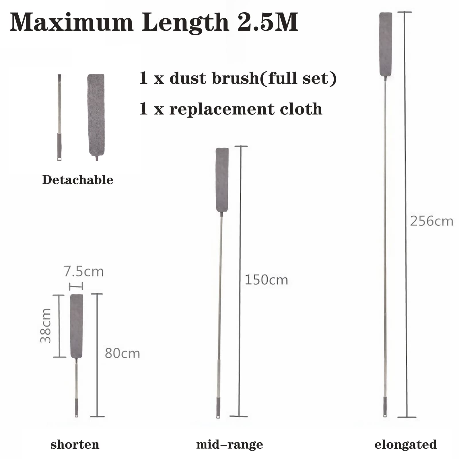 Retractable Gap Dust Cleaner, Under Refrigerator/Sofa Cleaning Tool, Microfiber Gap Duster with Extendable Pole 32-100 Inches, Suitable for Underneath