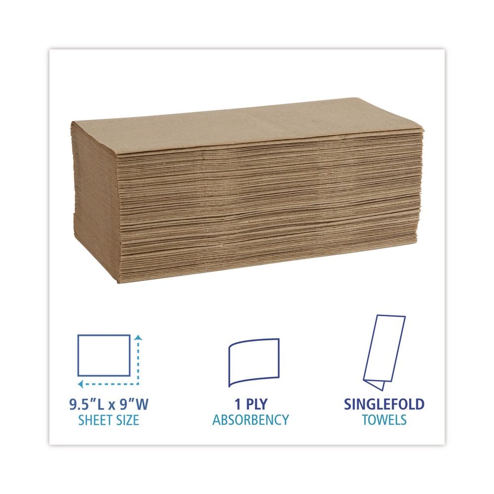 Boardwalk 6210 Paper Towel, 1-Ply Single-Fold, 9" Width x 9.45" Length, Natural (16 Pack of 250)