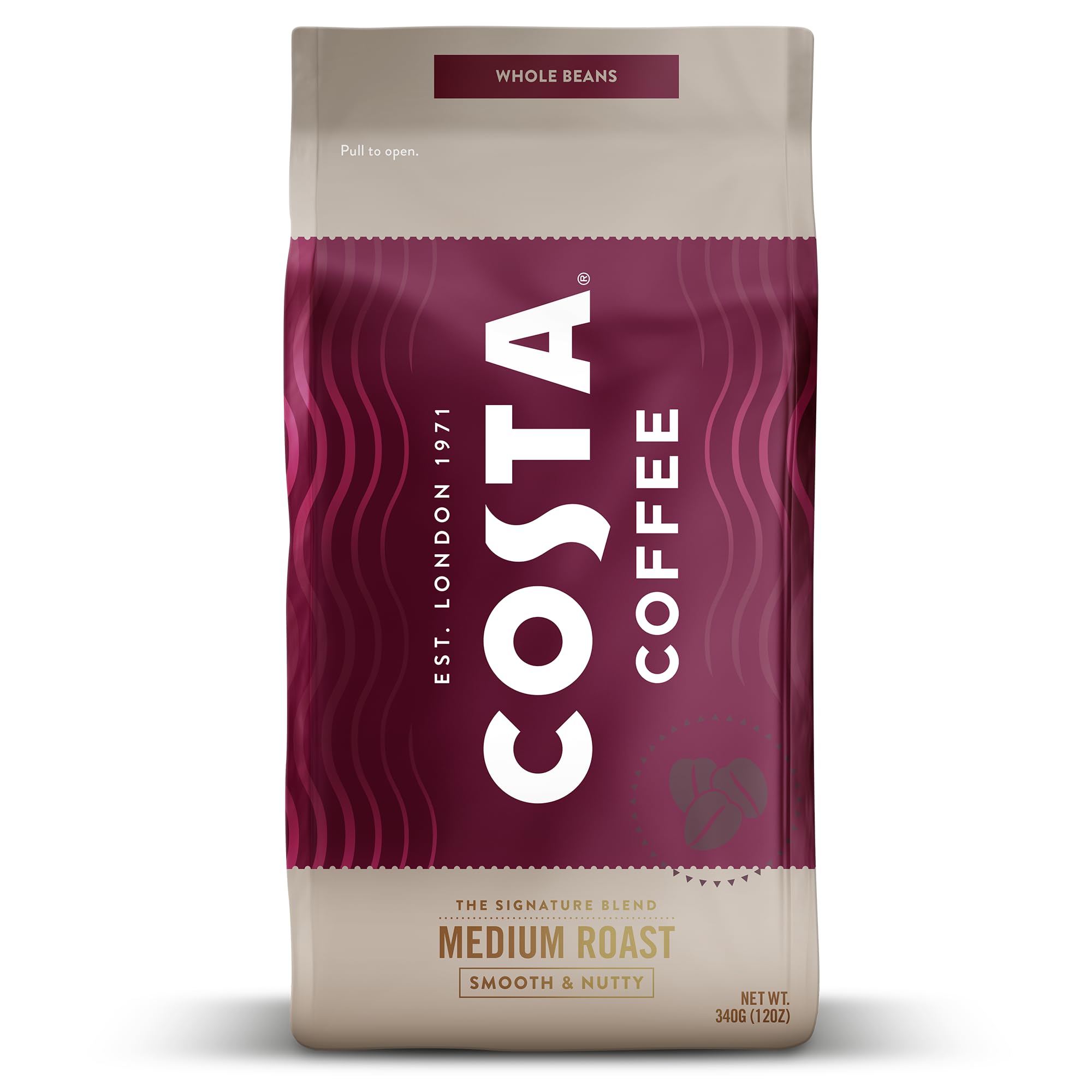 Costa Coffee Whole Bean Coffee, Signature Blend Medium Roast 12 Oz Bag for Espresso, Drip & Pour Over, Smooth & Nutty, Slow Roasted 100% Arabica Beans