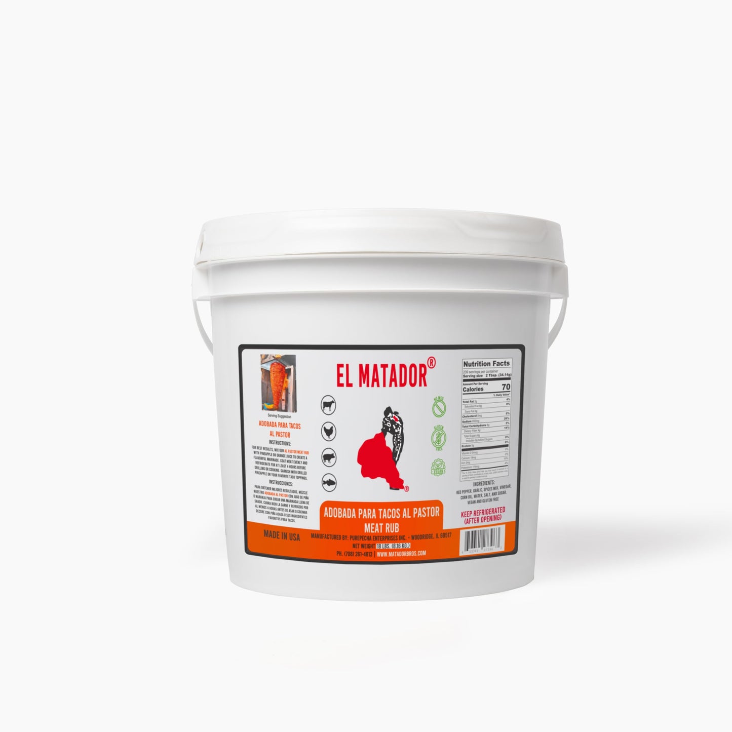 El Matador Al Pastor Adobada Paste Marinade for Tacos and Carne - Food Service and Commercial Use, 18 lbs - Adobo Concentrate