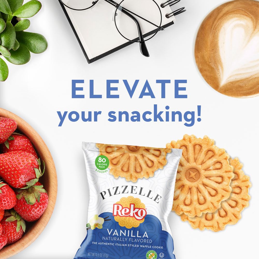 Reko Pizzelle Waffle Cookies, Individually Wrapped Single Serve Snack Packs - Italian Cookies with No Artificial Flavors, Colors or Preservatives - 5