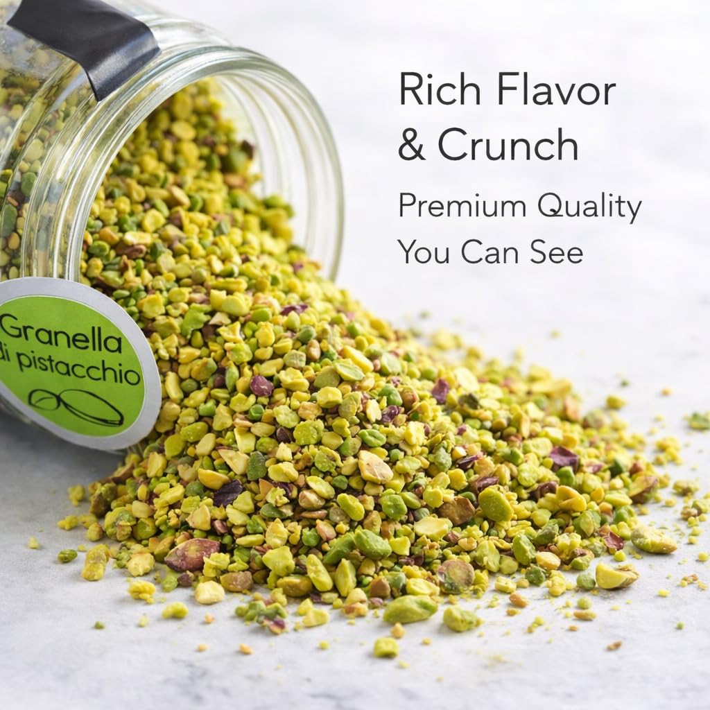Sciara Chopped Pistachios - Sicilian Unsalted Pistachio Nuts from Bronte Italy - Premium Crushed Pistachios for Baking & Topping - Glass Jar 100g (3.5