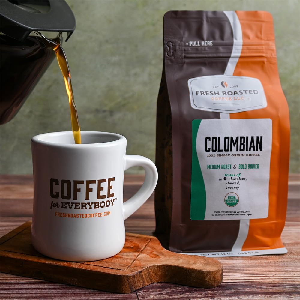 Fresh Roasted Coffee, Organic Colombian Drip Ground Coffee, Medium Roast, USDA Organic, 100% Single Origin, Kosher, 12 oz