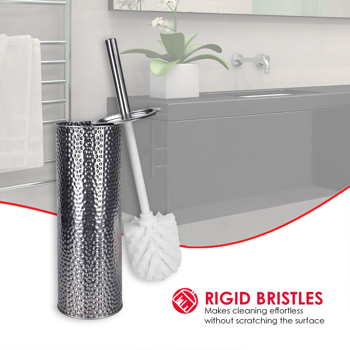 Hammered Toilet Brush Set, By Home Basics | Stainless Steel Toilet Bowl Brush And Holder | Holders For Bathrooms | Chic Toilet Brush Caddy