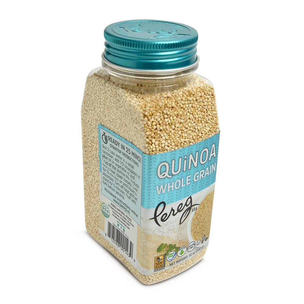 Pereg Whole Grain White Quinoa (12 oz x 6 Pack) Ancient Superfood Pre-Washed Quinoa Grains | Non-GMO, Vegan & Gluten-Free | Rice & Pasta Alternative | Rich in Protein, Fibre & Iron | Plant Protein