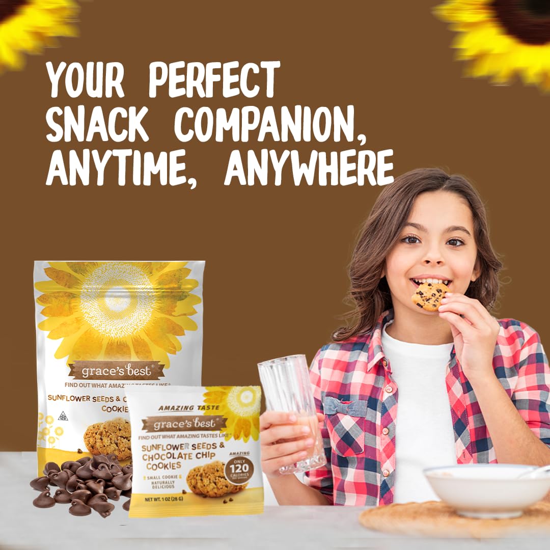 Grace’s Best Cookies - Sweet and Crunchy Small Snack Made With Natural, Quality Ingredients - Sunflower Seeds and Chocolate Chips - Pack of 2 (12oz)
