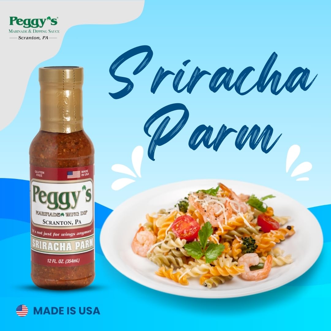 Peggy's Variety Pack - 2 Garlic Parmesan & 1 Sriracha Parmesan Sauce (12oz Each) | Scranton, PA Local Brand | Made in USA | Perfect for Marinades