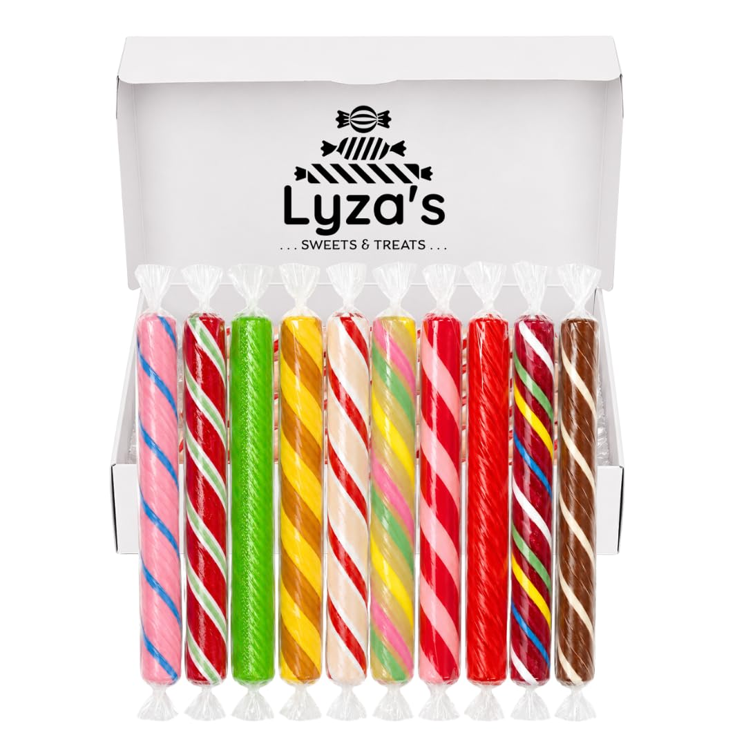Old Fashioned Candy Sticks - Pack of 10 - Ten Assorted Flavors - Individually Wrapped 5 in. Sticks - One 10 Count Box