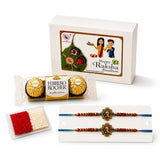 LoveNspire Designer Rakhi Gift Hamper for Brother & Bhabhi (2 Pcs) - Handmade Raksha Bandhan Bracelets with Chocolates & Roli Chawal for Good Luck
