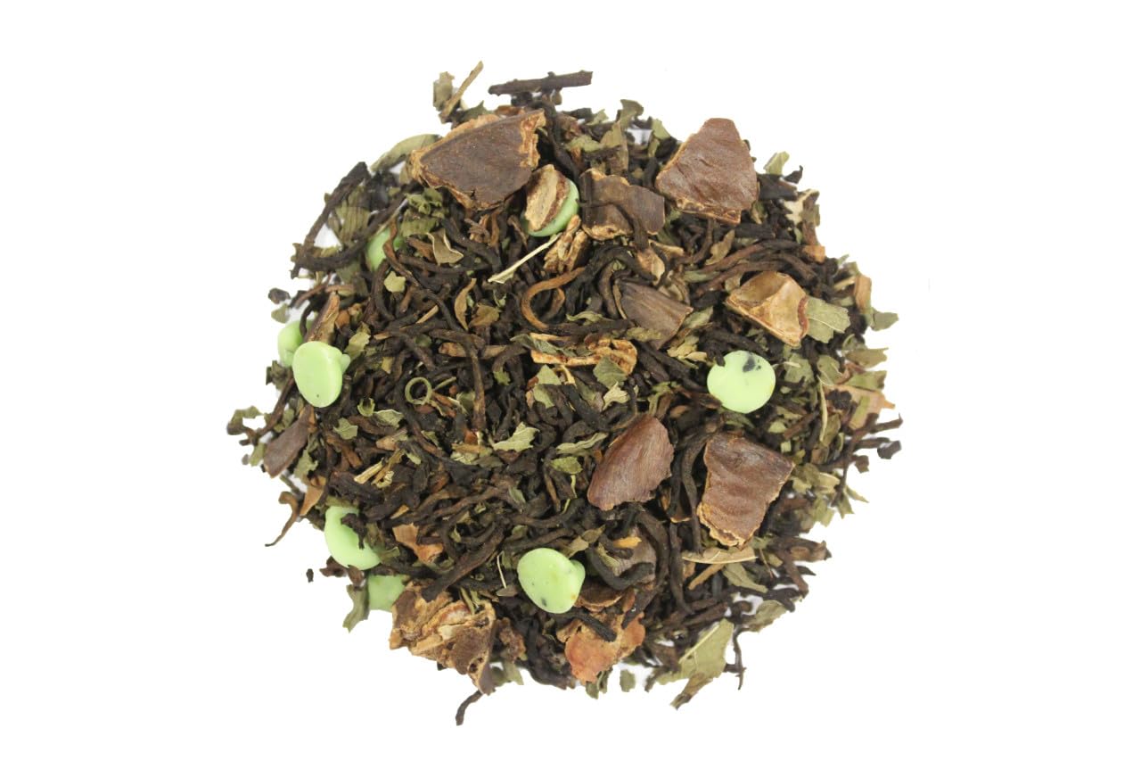 Nelson's Tea - Mint Chocolate Chip - Black Loose Leaf Tea - Pu-erh black tea, spearmint leaf, carob bean pods, mint chocolate chips, and natural