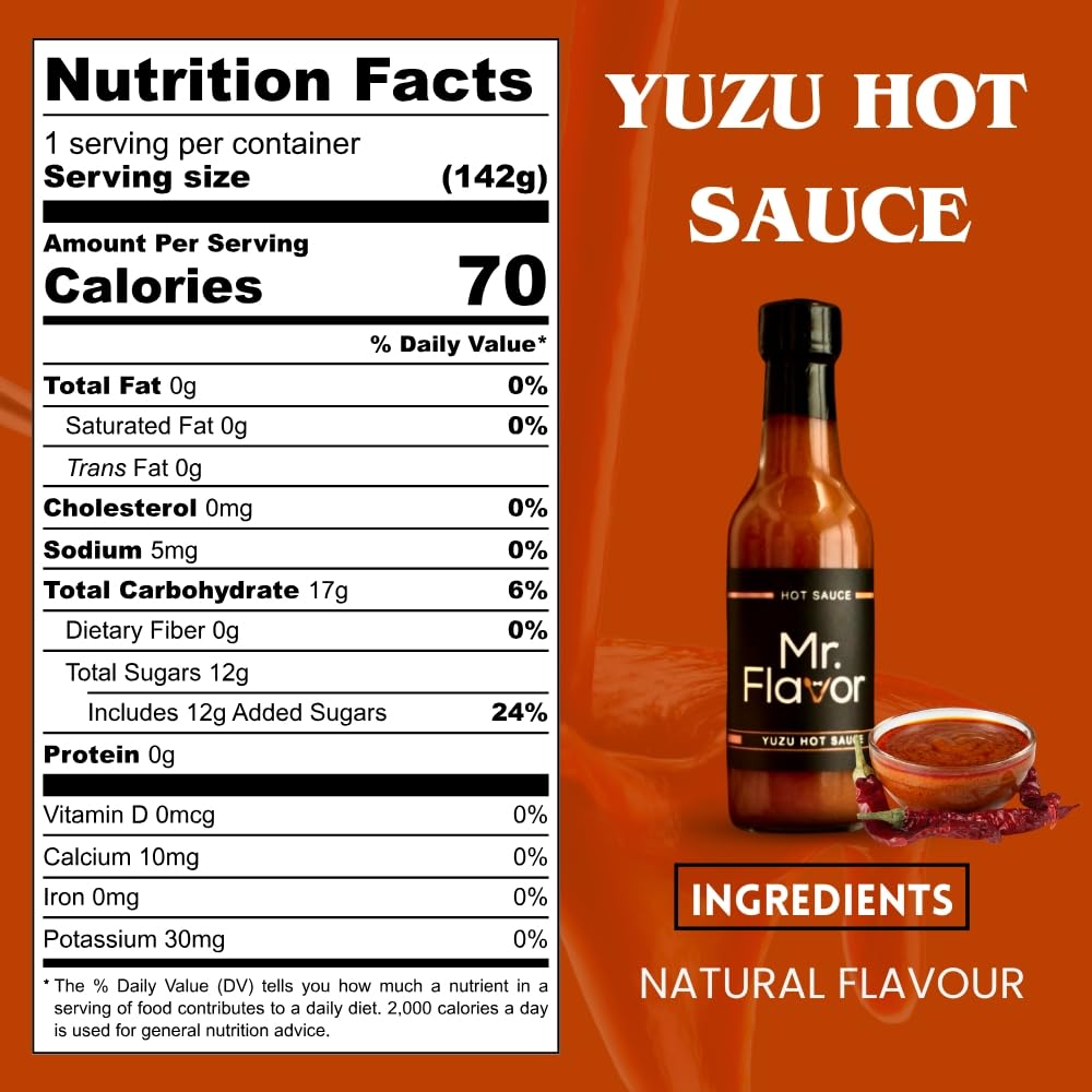 Mr. Flavor Yuzu Hot Sauce - Exotic Citrus Blend for Gourmet Dishes, Subtle Heat, Perfect for Seafood & Cocktails, 5oz