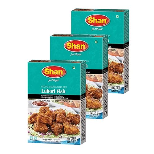 Shan Lahori Fish Recipe and Seasoning Mix 3.5 oz (100g) - Spice Powder for Batter Coated Fried Fish - Suitable for Vegetarians - Airtight Bag in a Box