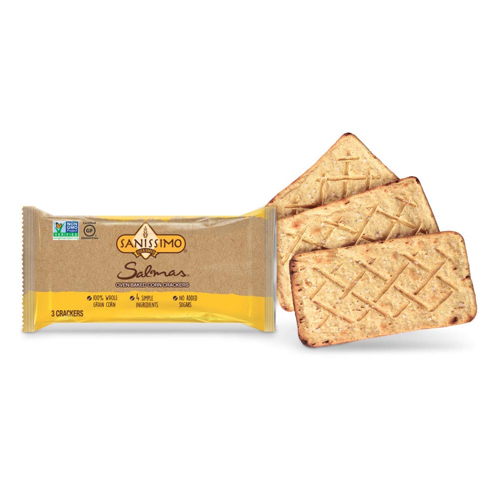 Sanissimo Salmas Oven Baked Corn Crackers, 100% Whole Grain Corn, Gluten Free, Non-GMO Project Verified, 8 Individually Wrapped Snack Packs (3