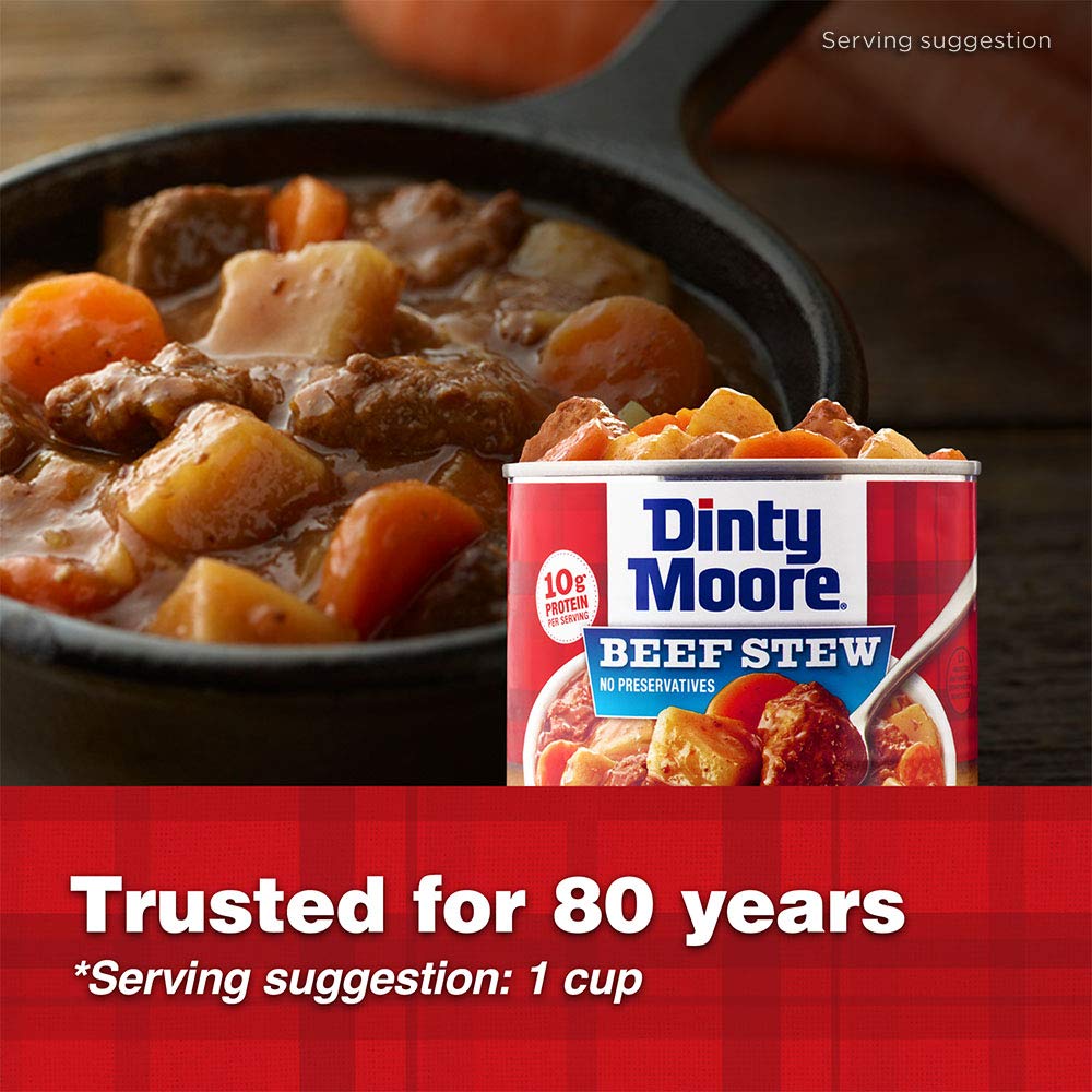 DINTY MOORE Beef Stew, 15 oz (12 Pack), Fully Cooked & Ready-To-Eat with Fresh Potatoes & Carrots, Gluten-Free, 10g Protein, No Preservatives, Perfect