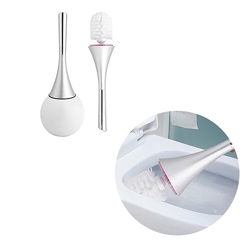 Toilet Bowl Brush and Holder, Creative Toilet Brush Set with Stainless Steel Base (White)