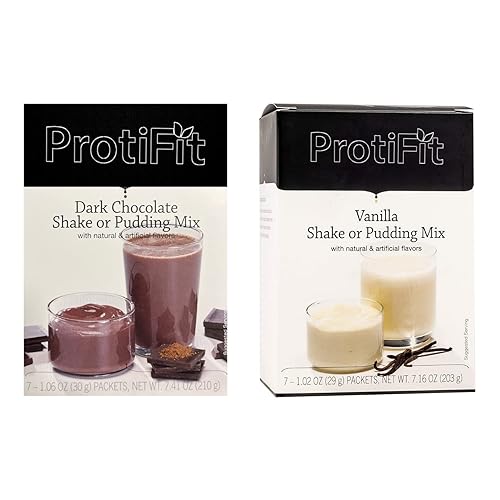 PROTIFIT - High Protein Dark Chocolate & Vanilla Pudding & Shake Mix 2 Pack, 15g Protein, Low Calorie, Low Fat, Low Carb, Aspartame Free, Idea Protein