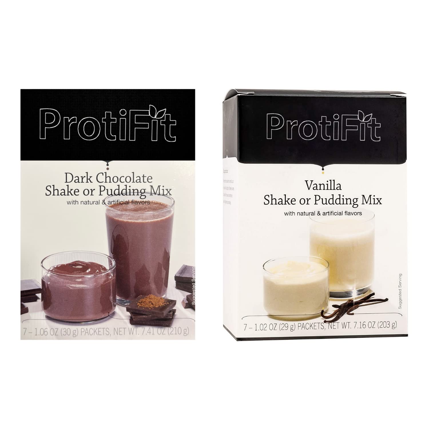 PROTIFIT - High Protein Dark Chocolate & Vanilla Pudding & Shake Mix 2 Pack, 15g Protein, Low Calorie, Low Fat, Low Carb, Aspartame Free, Idea Protein