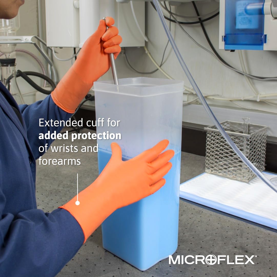Ansell Microflex Blaze N48 7mil Disposable Nitrile Gloves w/Extended Cuff for Automotive, Oil, Mining - Small, Orange (Pack of 100)