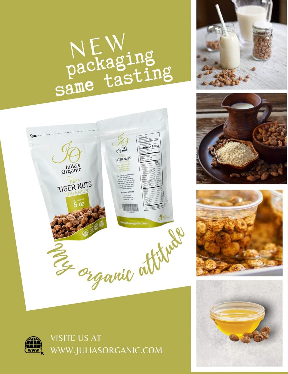 Julia's Organic Tiger Nuts Snacks, Raw Tigernuts, Low Calorie, Paleo Perfect, Gluten Free Snack, Non-GMO, Prebiotic Rich Fiber, Great Taste - 30oz